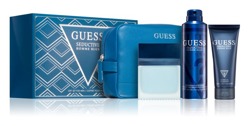 SET GUESS SEDUCTIVE HOMME BLUE MEN ( 4 PC SET ) 3.4 OZ. EDT/ 6.0 OZ. BS/ 6.7 OZ. SG / POUCH