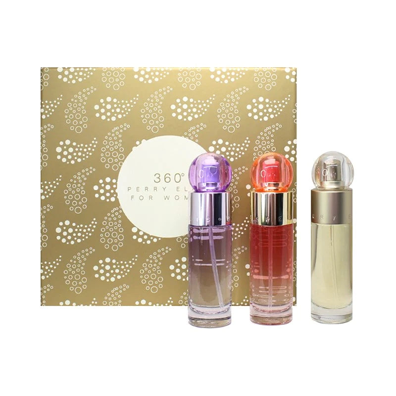 SET PERRY ELLIS 360 WOMAN (TRIO) 360 RED /360 PURPLE / 360 1.0 OZ. EDP SP